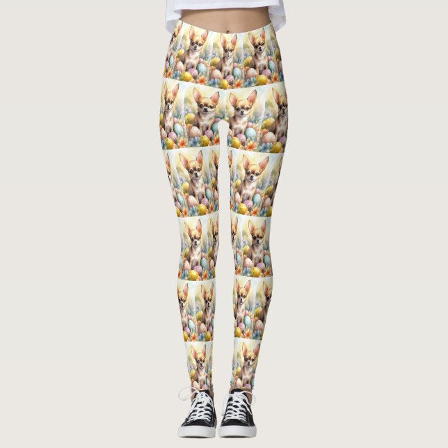 Chihuahua with Easter Eggs Holiday  Leggings (Front)