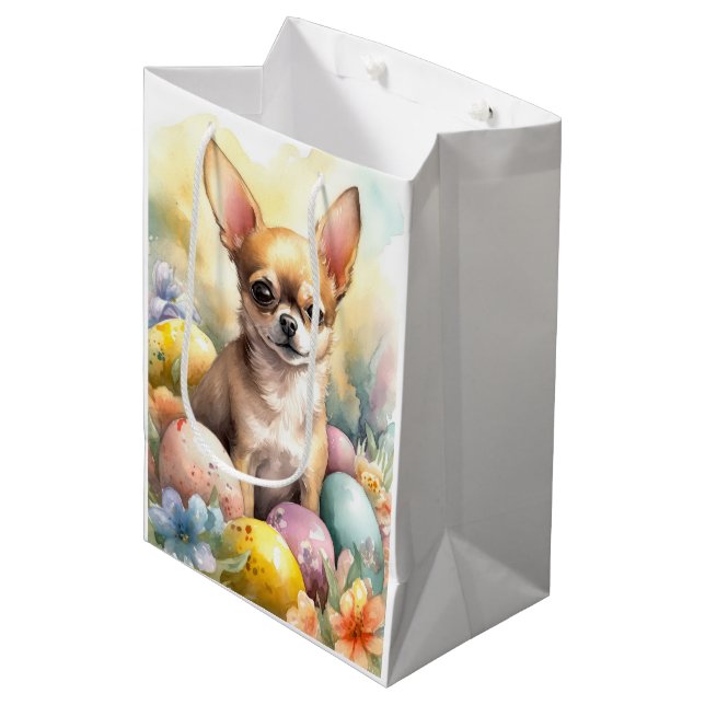 Chihuahua with Easter Eggs Holiday  Medium Gift Bag (Front Angled)