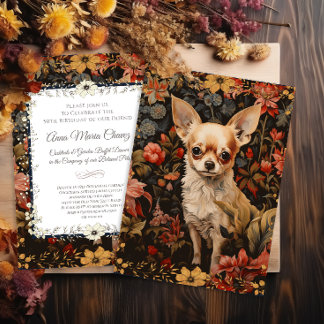 Chihuahua with Flowers in Style of William Morris Invitation