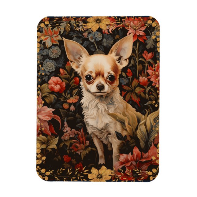 Chihuahua with Flowers in Style of William Morris Magnet (Vertical)