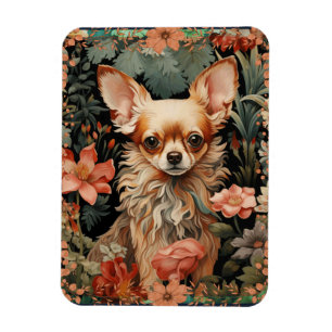 Chihuahua with Flowers in Style of William Morris Magnet
