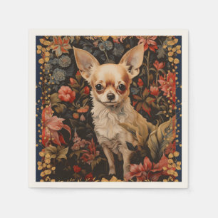 Chihuahua with Flowers in Style of William Morris Napkin