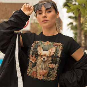Chihuahua with Flowers in Style of William Morris T-Shirt