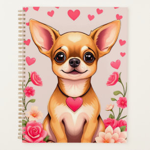 Chihuahua with Heart Motif and Floral Elements Planner