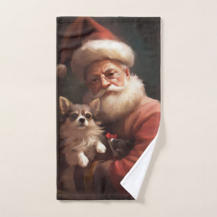 Chihuahua With Santa Claus Festive Christmas Bath Towel Set