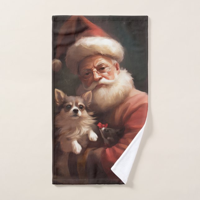 Chihuahua With Santa Claus Festive Christmas Bath Towel Set (Hand Towel)