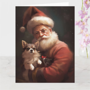 Chihuahua With Santa Claus Festive Christmas Card