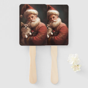 Chihuahua With Santa Claus Festive Christmas Hand Fan