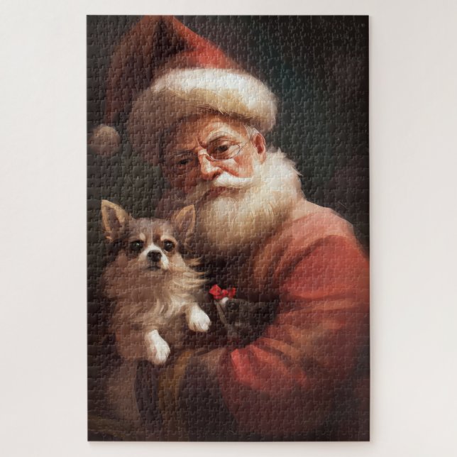 Chihuahua With Santa Claus Festive Christmas Jigsaw Puzzle (Vertical)