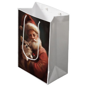 Chihuahua With Santa Claus Festive Christmas Medium Gift Bag