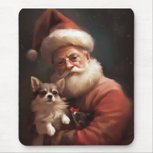 Chihuahua With Santa Claus Festive Christmas Mouse Mat