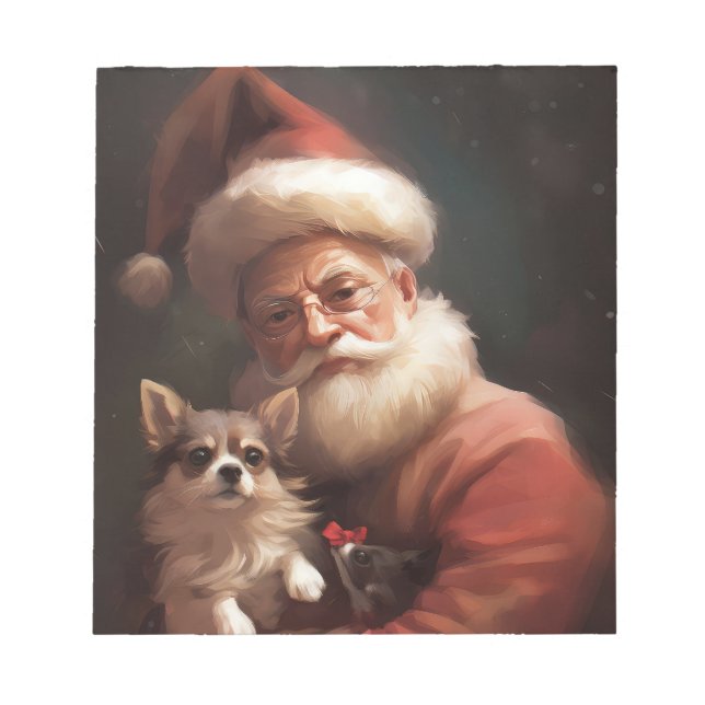 Chihuahua With Santa Claus Festive Christmas Notepad (Front)