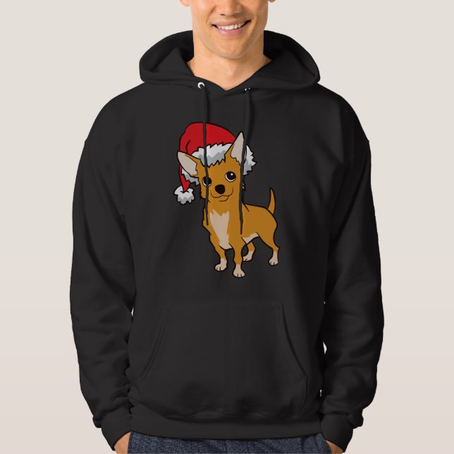 Chihuahua With Santa Hat Cute Christmas Hat Chihua Hoodie (Front)