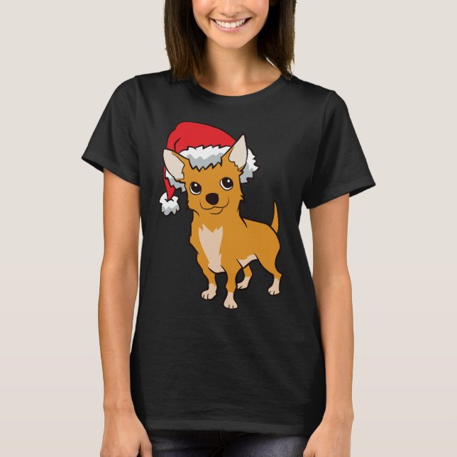 Chihuahua With Santa Hat Cute Christmas Hat Chihua T-Shirt (Front)