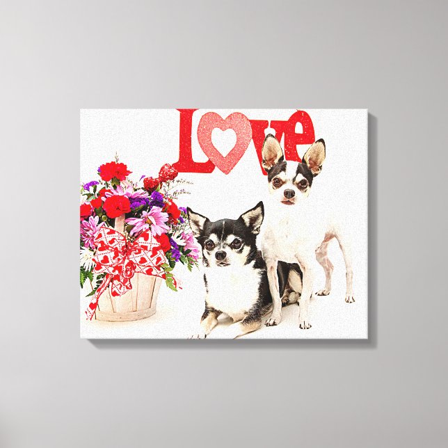 Chihuahua's, Flowers and Love Canvas Print (Front)