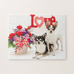 Chihuahua's, Flowers and Love Jigsaw Puzzle