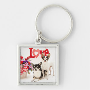Chihuahua's, Flowers and Love Key Ring