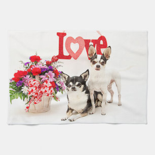 Chihuahua's, Flowers and Love Tea Towel