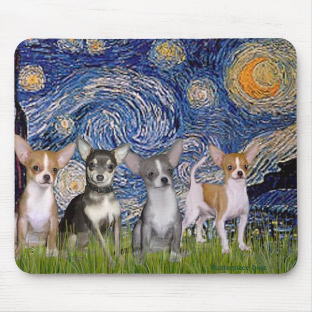 Chihuahuas (four) - Starry Night Mouse Mat (Front)