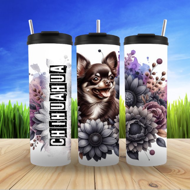 Chihuahua's Grayscale Floral Glee Thermal Tumbler (Creator Uploaded)
