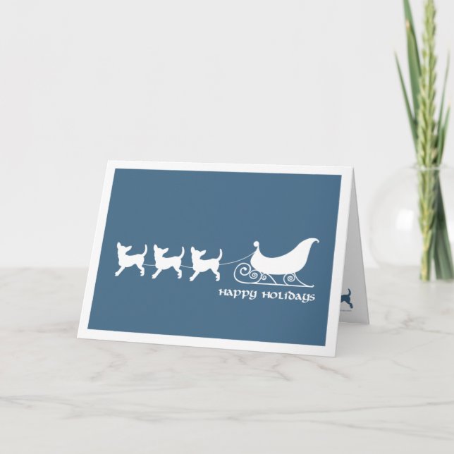 Chihuahuas Pulling Santa's Sleigh Holiday Card (Front)