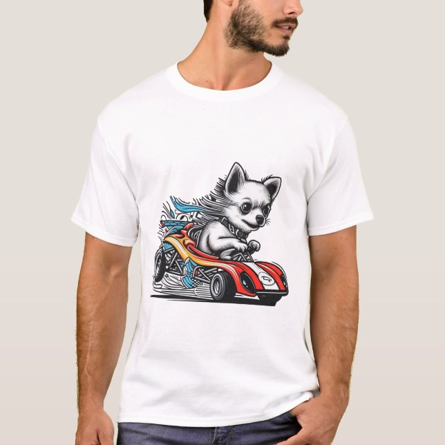 Chihuahua's Tiny Race Car Rally T-Shirt (Front)