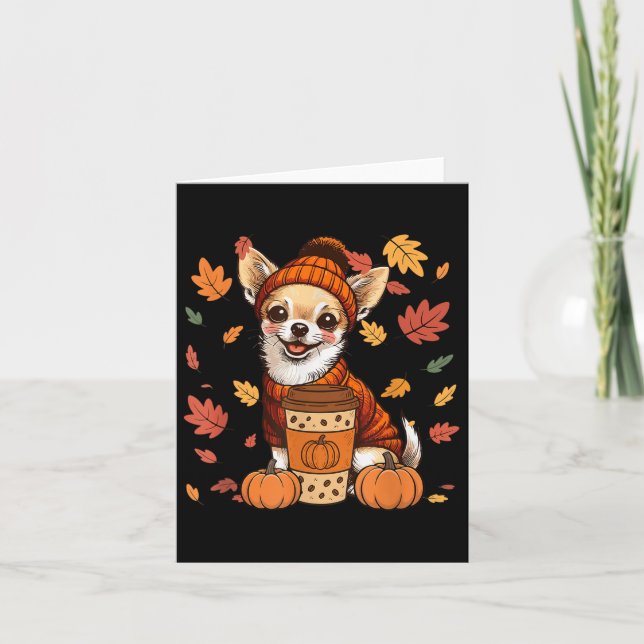 Chihuahuas Wearing Sweater Coffee Thanksgiving Aut Card (Front)