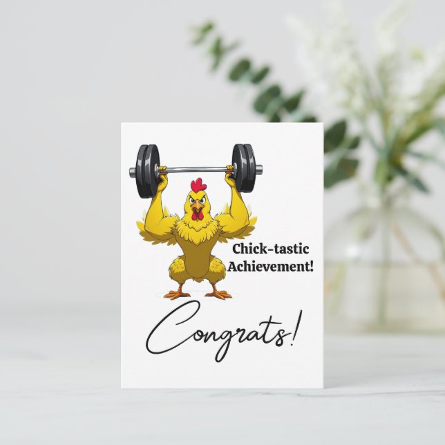 Chik-Tastic Graduation Card, Funny Rooster Meme Postcard (Standing Front)