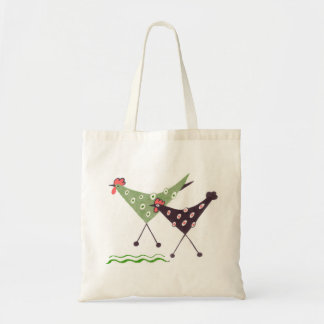 Chikens, run! folk art tote bag