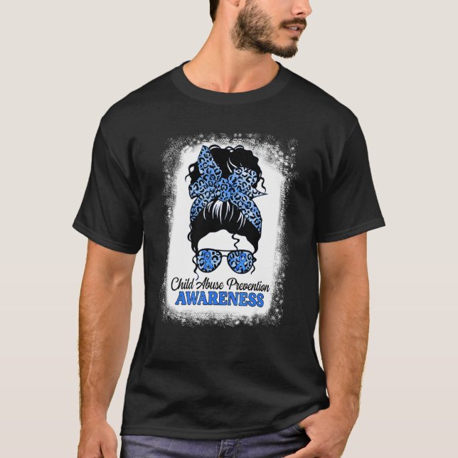 Child Abuse Awareness Leopard Bleached Messy Hair  T-Shirt (Front)