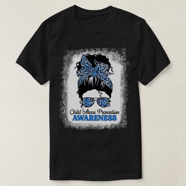 Child Abuse Awareness Leopard Bleached Messy Hair  T-Shirt (Design Front)