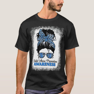 Child Abuse Awareness Leopard Bleached Messy Hair  T-Shirt
