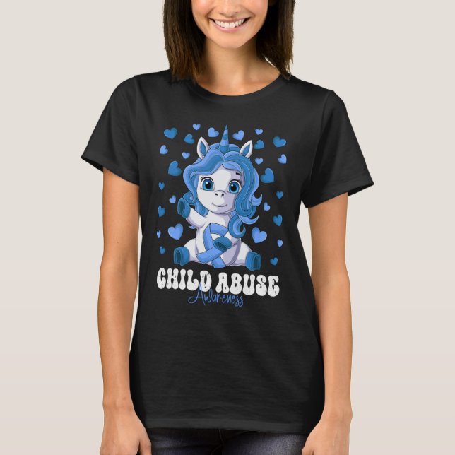Child Abuse Awareness Month Blue Ribbon Unicorn T-Shirt (Front)
