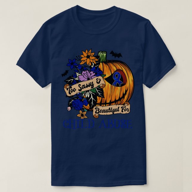 Child Abuse Awareness retro halloween scary pumpki T-Shirt (Design Front)