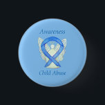 Child Abuse Blue Awareness Ribbon Angel Pin<br><div class="desc">Child Abuse awareness cause uses a blue ribbon. The awareness pin features the painting of a blue awareness ribbon angel on a custom button pendant. Pin words states "Child Abuse Awareness" but can be change to a custom message! The blue awareness angel ribbon art lapel pins or buttons can be...</div>
