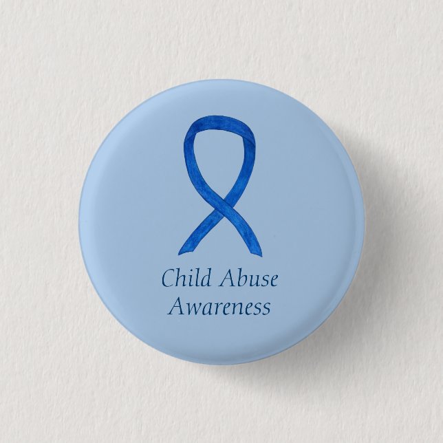 Child Abuse Blue Awareness Ribbon Custom Pin (Front)