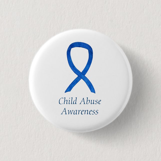 Child Abuse Blue Awareness Ribbon Custom Pin (Front)