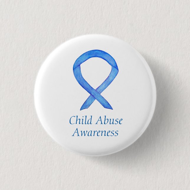 Child Abuse Blue Awareness Ribbon Custom Pin (Front)