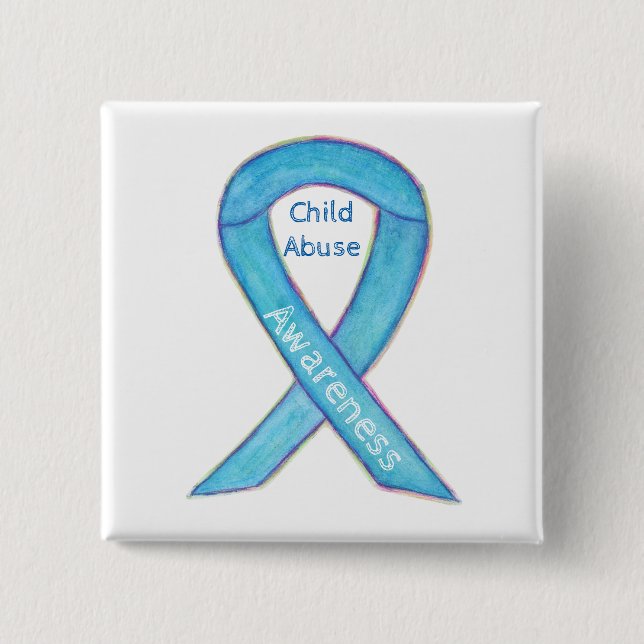 Child Abuse Blue Awareness Ribbon Custom Pin (Front)