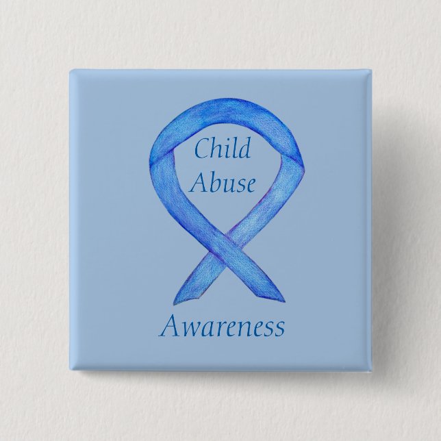 Child Abuse Blue Awareness Ribbon Custom Pin (Front)