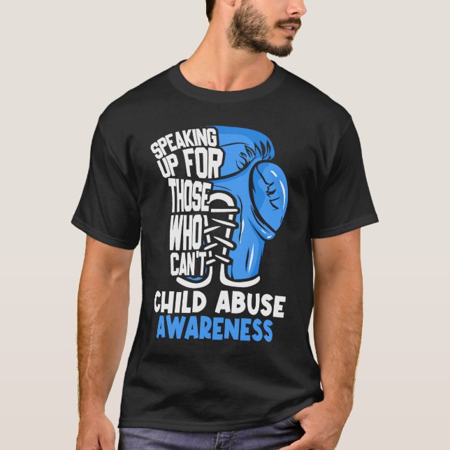 Child Abuse Prevention Awareness Boxing Gloves Blu T-Shirt (Front)