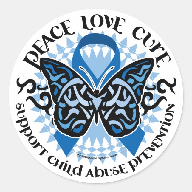 Child Abuse Prevention Butterfly Tribal Classic Round Sticker (Front)