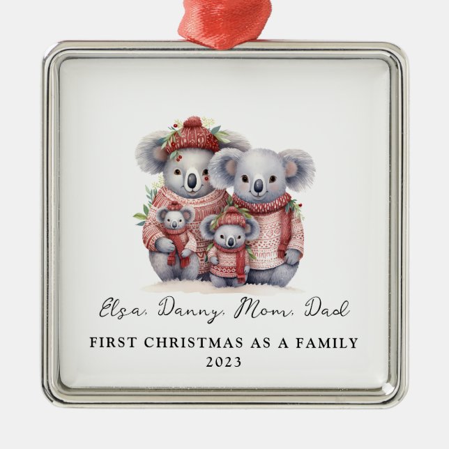 Child Adoption First Christmas As a Family Koala Metal Tree Decoration (Front)