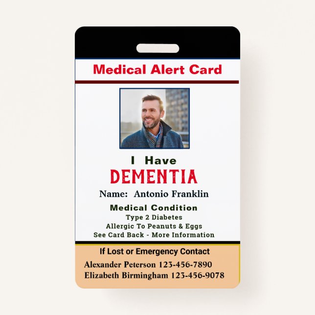 Child Adult Photo Medical Alert Disability Card ID Badge (Front)