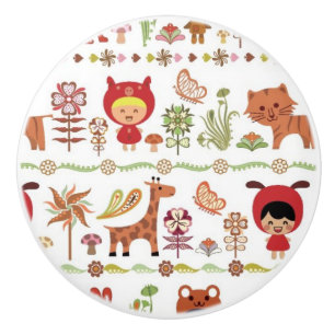 Child and Animals Pattern Ceramic Knob