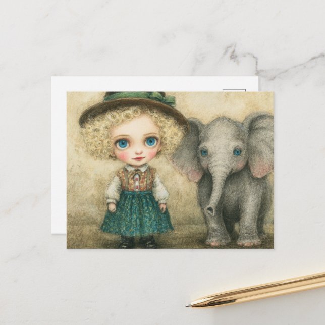 Child and Baby Elephant Postcard (Front/Back In Situ)