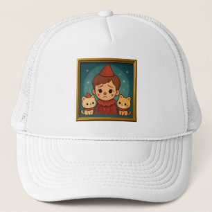 Child and Cats Portrait Trucker Hat