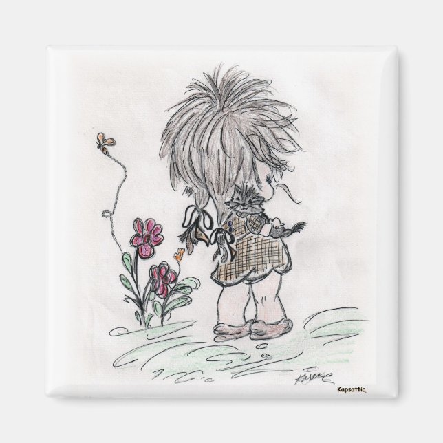 Child and Kitty Handrawn Art Magnet (Front)
