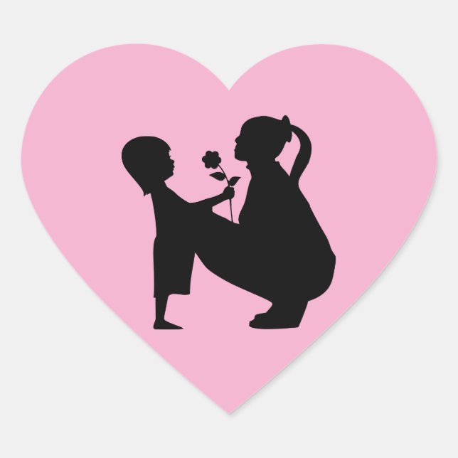 Child And Mother Heart Shaped Sticker (Front)