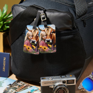 Child And Pet Highland Cow Love, Luggage Tag